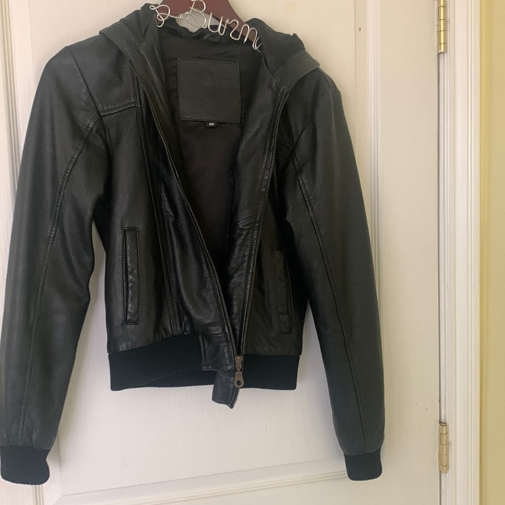 Viparo 100% Leather Hooded Jacket